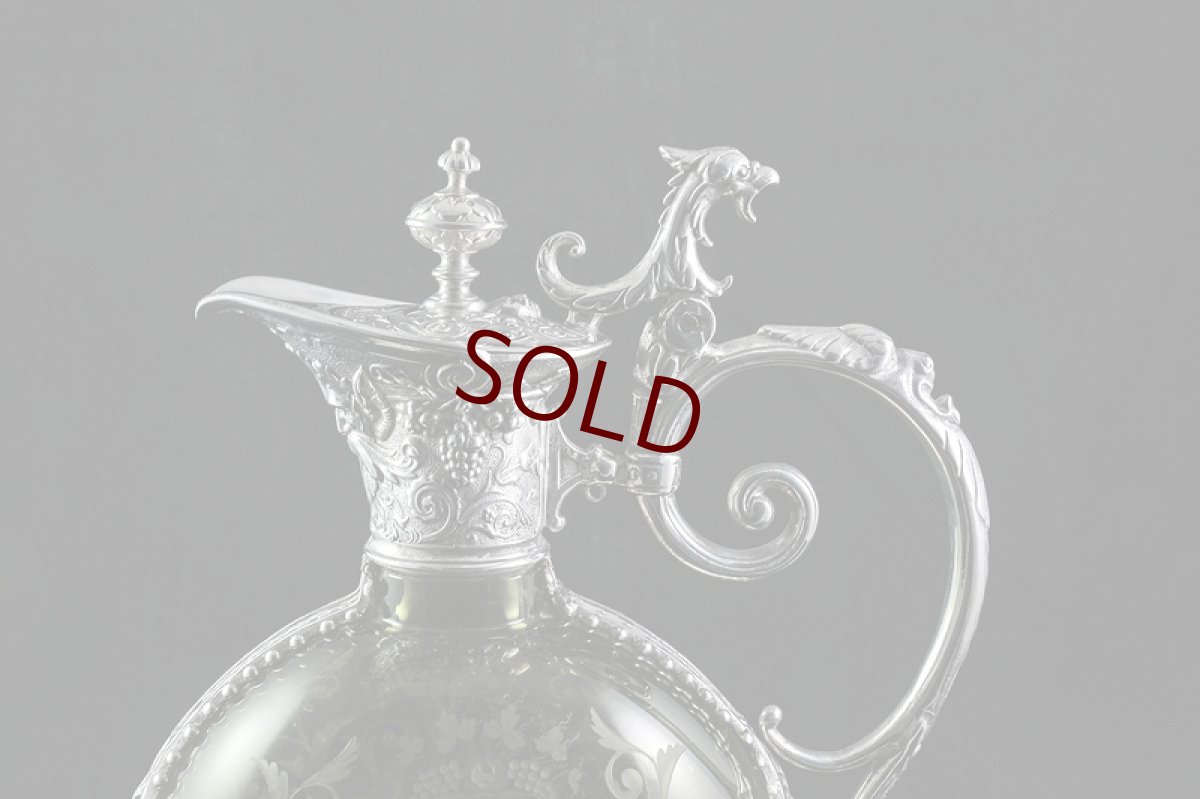 画像7: シルバープレート製　特級　ヴィクトリア時代後期　ハンドエッチング　グリーンクリスタルグラス　クラレットジャグ (7)