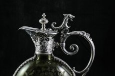 画像7: シルバープレート製　特級　ヴィクトリア時代後期　ハンドエッチング　グリーンクリスタルグラス　クラレットジャグ (7)