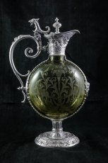 画像4: シルバープレート製　特級　ヴィクトリア時代後期　ハンドエッチング　グリーンクリスタルグラス　クラレットジャグ (4)