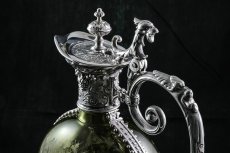 画像11: シルバープレート製　特級　ヴィクトリア時代後期　ハンドエッチング　グリーンクリスタルグラス　クラレットジャグ (11)