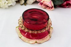 画像5: シルバープレート製　お花のハンドル　フリル付きクランベリー＆イエローグラス　シュガーバスケット (5)