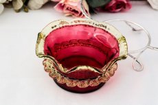 画像4: シルバープレート製　お花のハンドル　フリル付きクランベリー＆イエローグラス　シュガーバスケット (4)