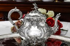 画像5: シルバープレート　ヴィクトリアンロココ 小鳥の摘みと薔薇の彫刻が豪華なティーセット  (5)