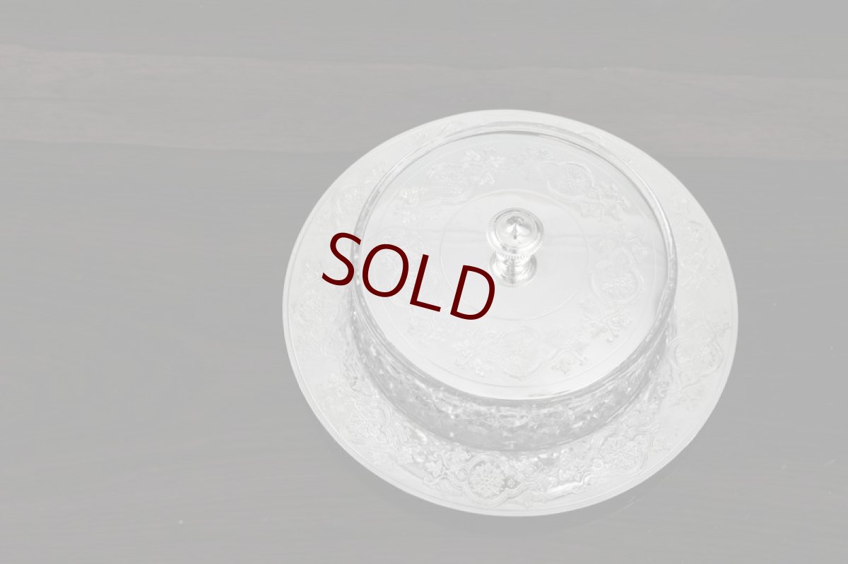 画像5: シルバープレート製　1900年前後　美装飾　ハンドカットクリスタルグラス　バターディッシュ (5)