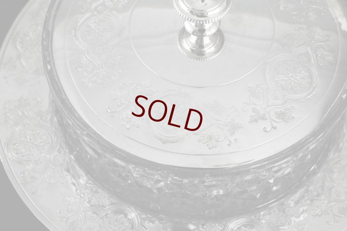 画像7: シルバープレート製　1900年前後　美装飾　ハンドカットクリスタルグラス　バターディッシュ (7)