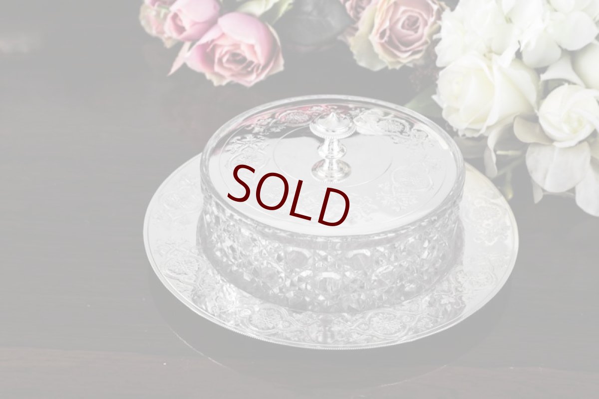 画像1: シルバープレート製　1900年前後　美装飾　ハンドカットクリスタルグラス　バターディッシュ (1)