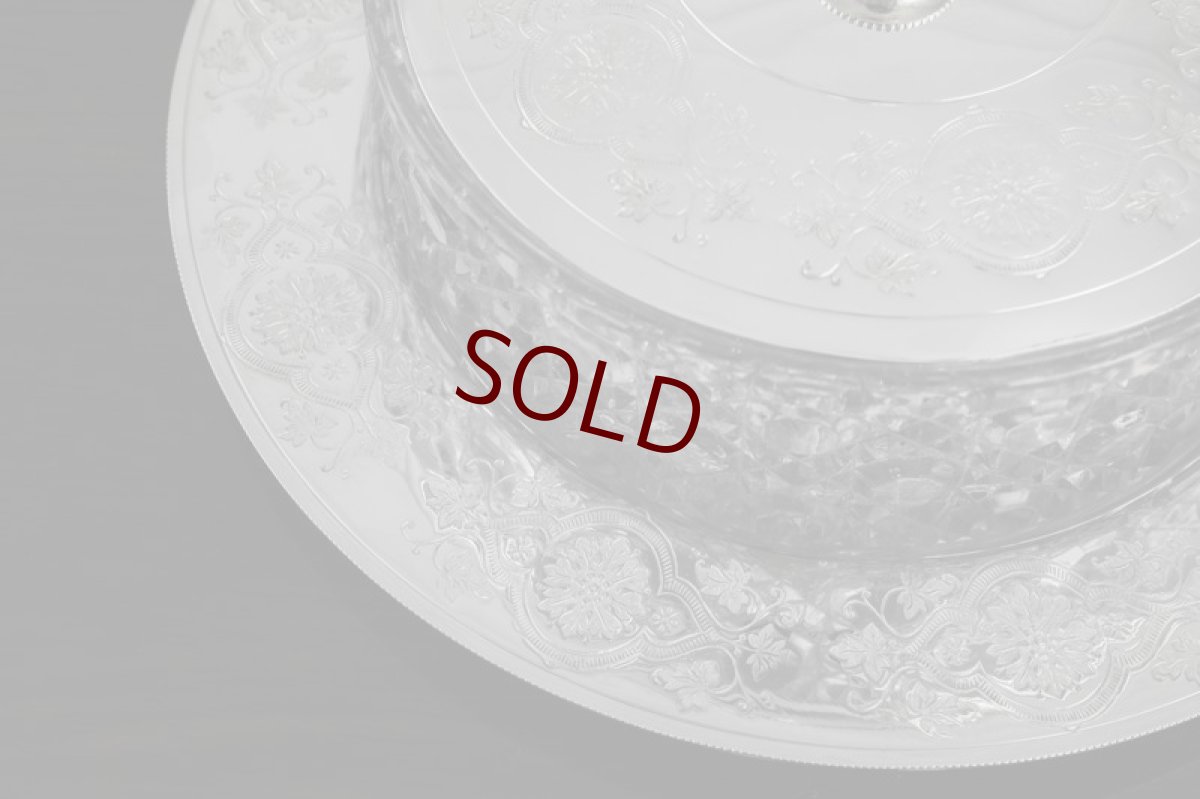 画像8: シルバープレート製　1900年前後　美装飾　ハンドカットクリスタルグラス　バターディッシュ (8)