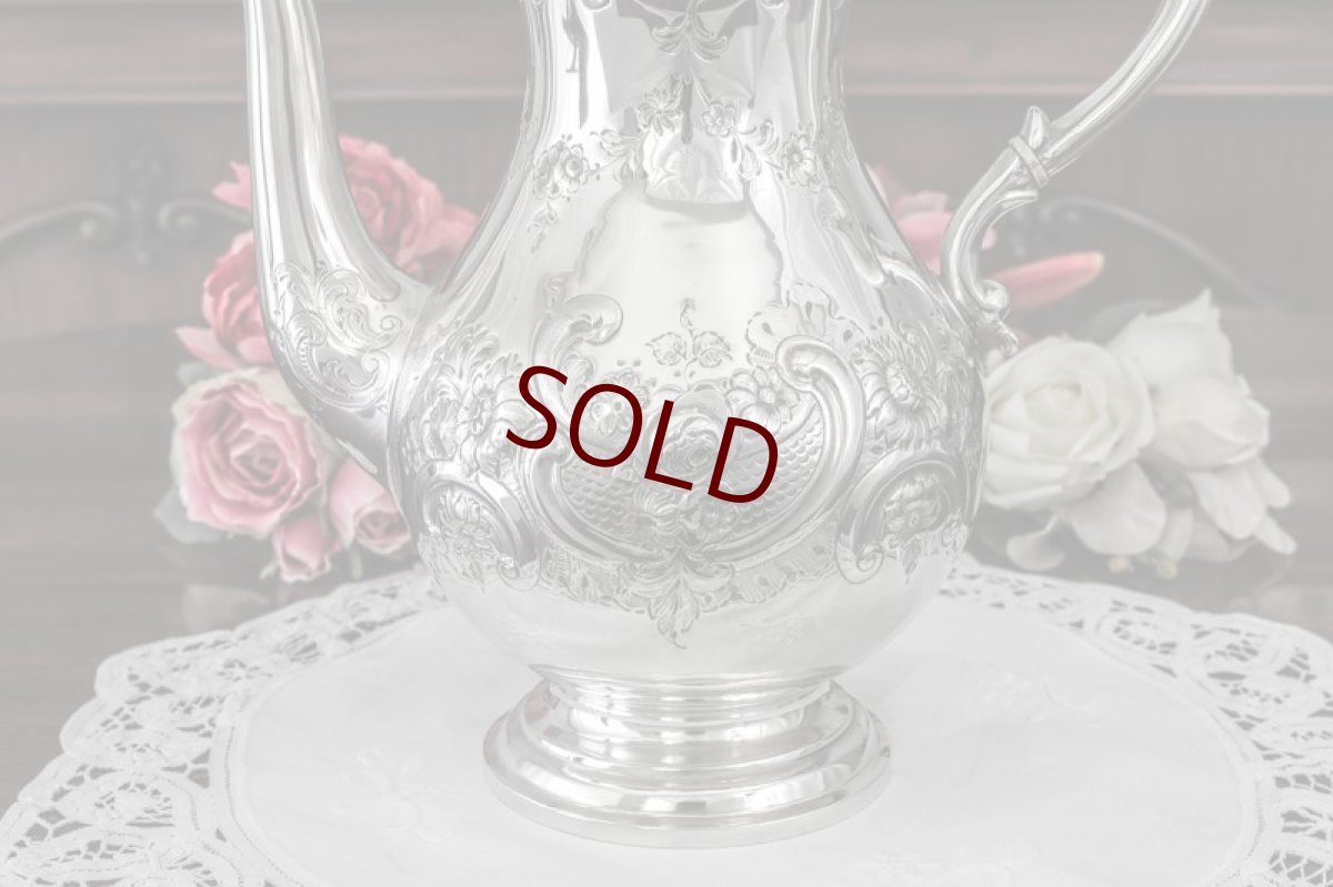 画像6: シルバープレート　ヴィクトリアンロココ　お花のガーランド　お花のチェイシング　コーヒーポット (6)