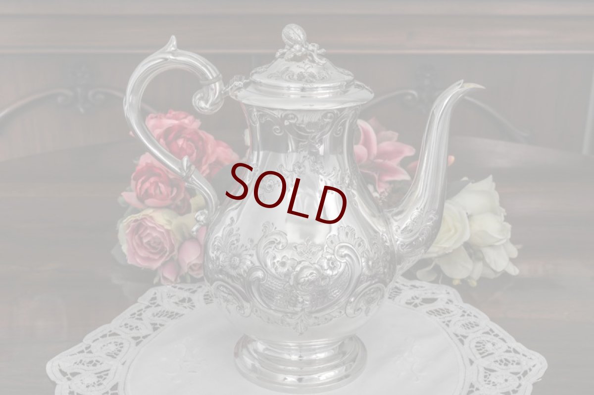 画像4: シルバープレート　ヴィクトリアンロココ　お花のガーランド　お花のチェイシング　コーヒーポット (4)