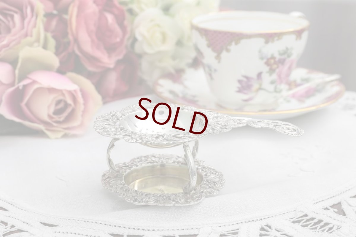 画像4: 純銀製（800）ドイツ製　薔薇のティーストレイナー＆スタンド　茶こし (4)