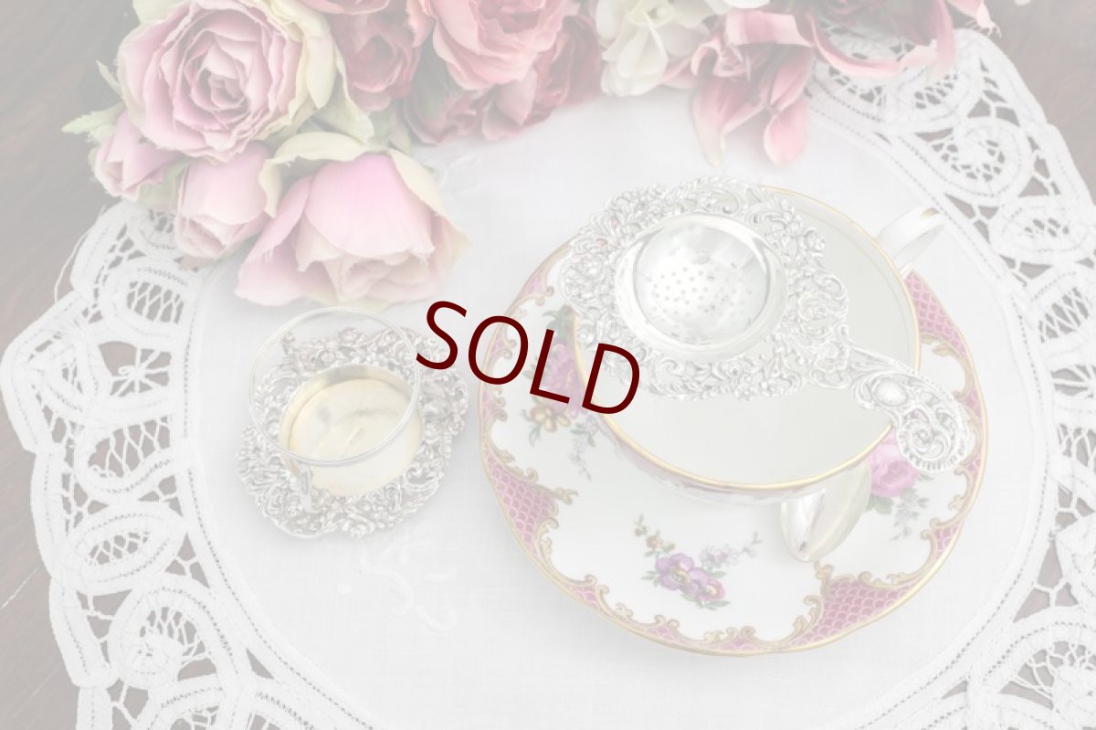 画像1: 純銀製（800）ドイツ製　薔薇のティーストレイナー＆スタンド　茶こし (1)