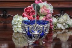 画像3: シルバープレート　ゴージャスなお花の透かし細工　ブルーグラス　シュガーバスケット (3)