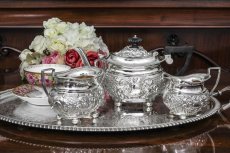 画像12: 純銀（925）1902年　ロココ調スクロールとお花の打ち出し バチェラーサイズ　ティーセット (12)