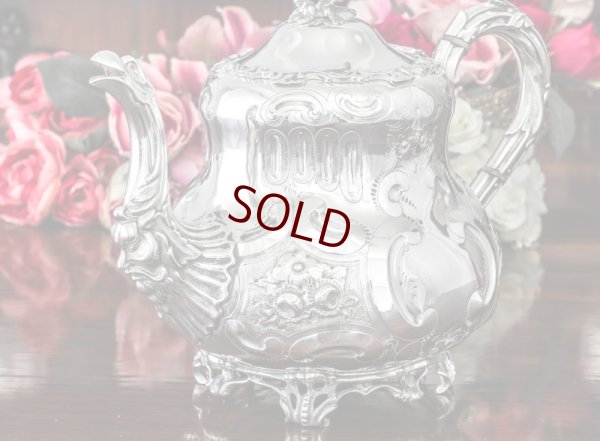 画像4: シルバープレート　ヴィクトリアンロココ　鳥の摘みと薔薇の彫刻　ティー3点セット 