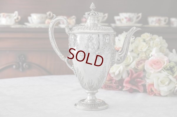 画像5: 純銀製（925）1866/7年　特級 リボンとお花のガーランド　ティーケトル、ティー、コーヒー5点セット