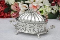 画像1: シルバープレート　ヴィクトリア時代後期　透かし細工とすりガラスのバターディッシュ (1)