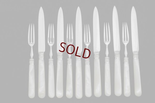 画像3: 純銀製（925）1911年　白蝶貝ハンドル　手彫り彫刻　デザートカトラリー　12組セット