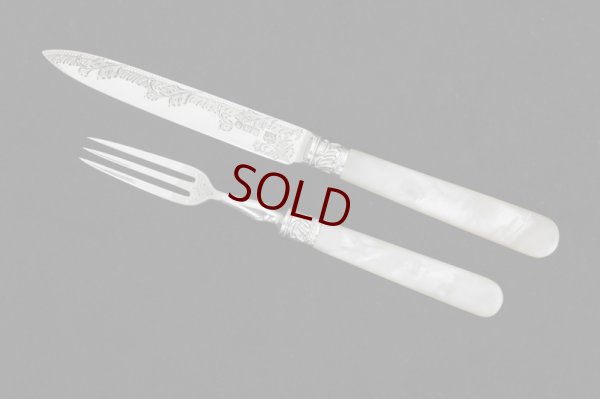 画像6: 純銀製（925）1911年　白蝶貝ハンドル　手彫り彫刻　デザートカトラリー　12組セット