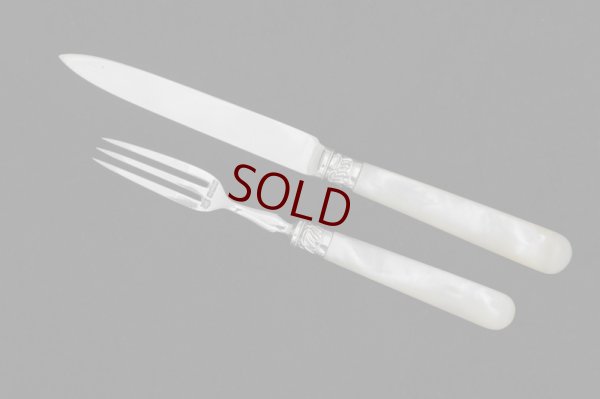 画像7: 純銀製（925）1911年　白蝶貝ハンドル　手彫り彫刻　デザートカトラリー　12組セット