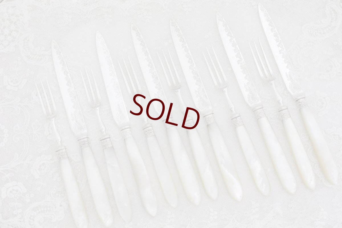 画像5: シルバープレート/純銀　白蝶貝ハンドル　ロココ調　　デザートカトラリー6組セット　  (5)