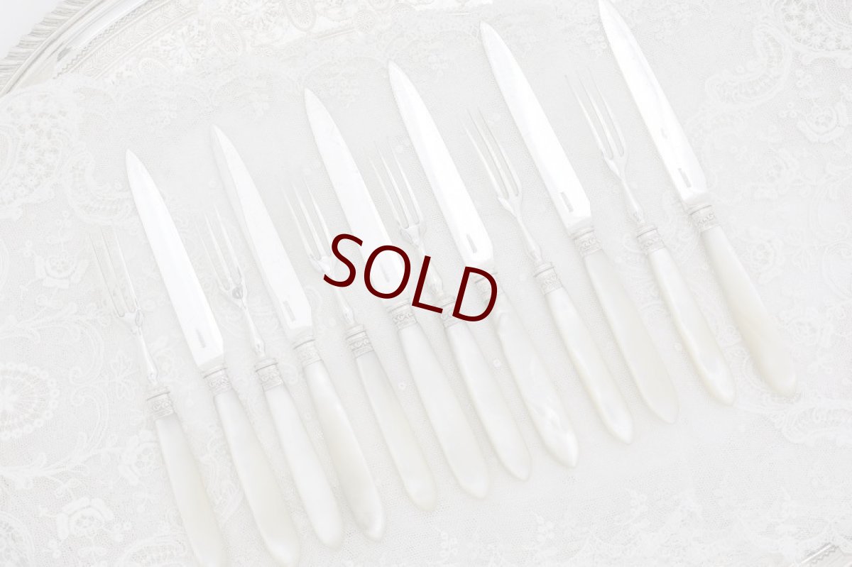 画像7: シルバープレート/純銀　白蝶貝ハンドル　ロココ調　　デザートカトラリー6組セット　  (7)