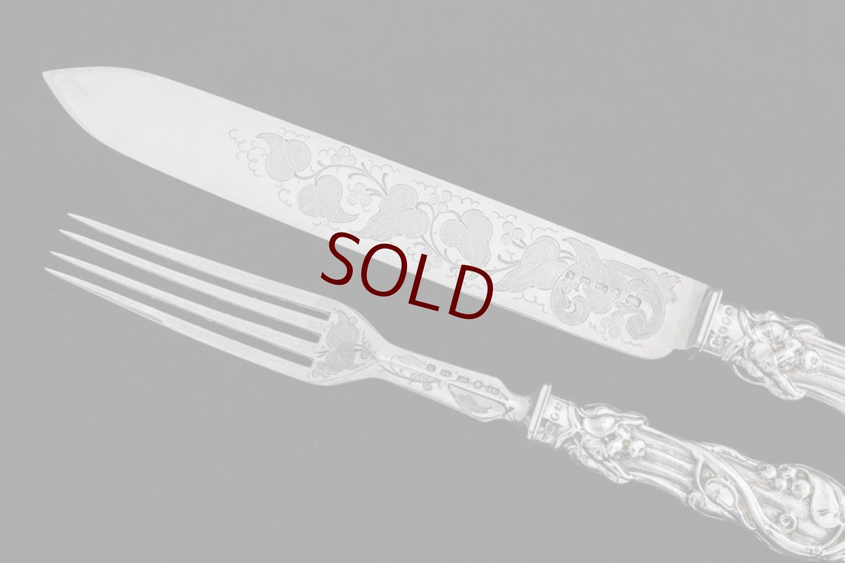 画像3: 純銀製（925）1862年　美装飾　ケーキナイフ＆フォークセット (3)