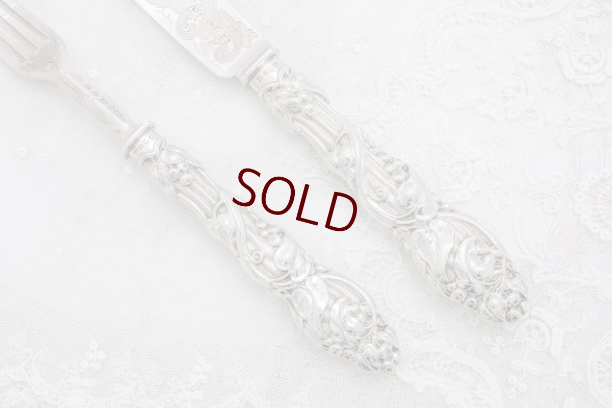 画像9: 純銀製（925）1862年　美装飾　ケーキナイフ＆フォークセット (9)