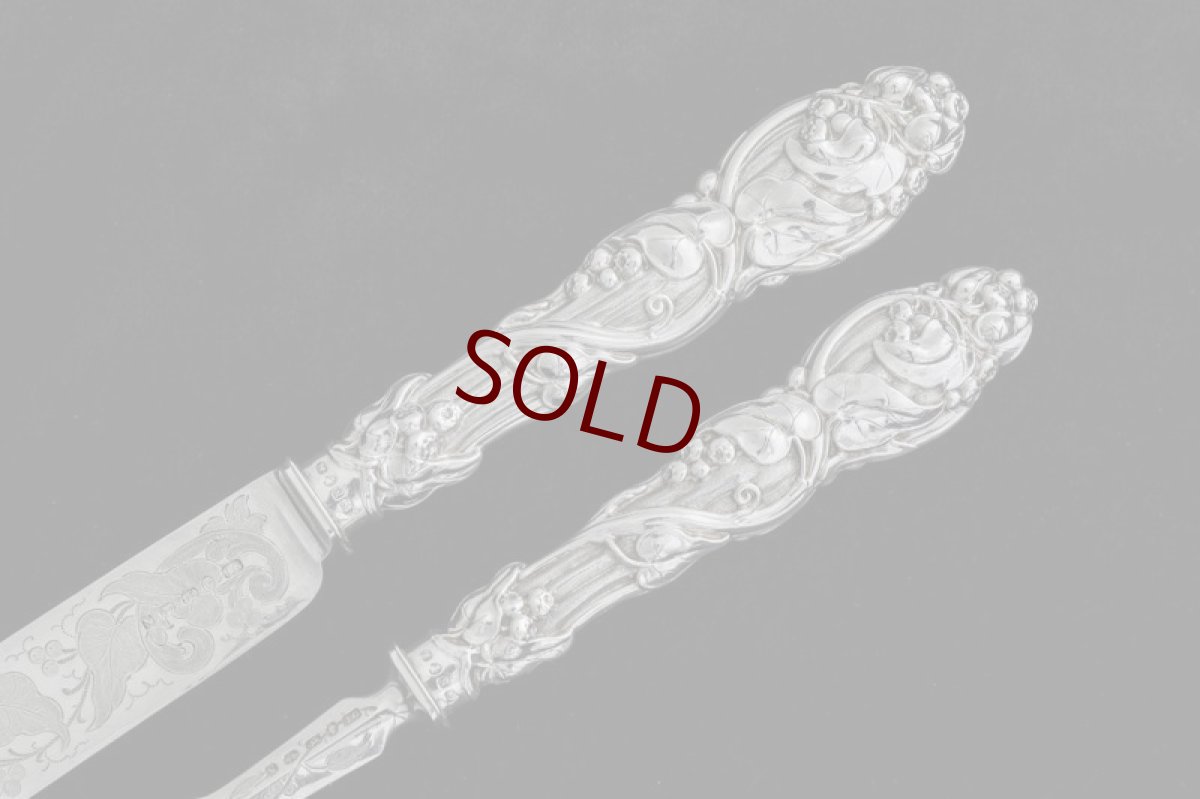 画像5: 純銀製（925）1862年　美装飾　ケーキナイフ＆フォークセット (5)