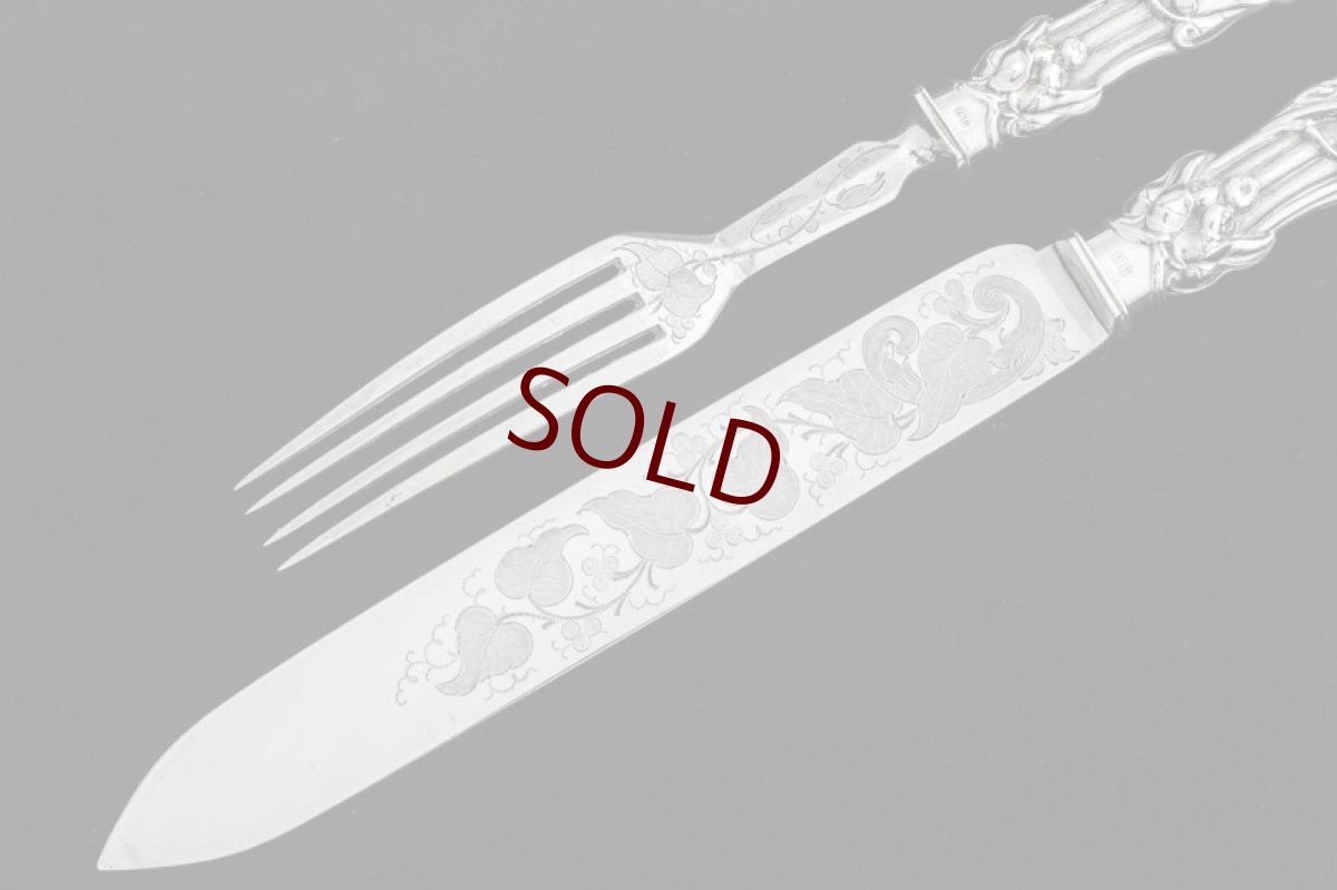 画像4: 純銀製（925）1862年　美装飾　ケーキナイフ＆フォークセット (4)