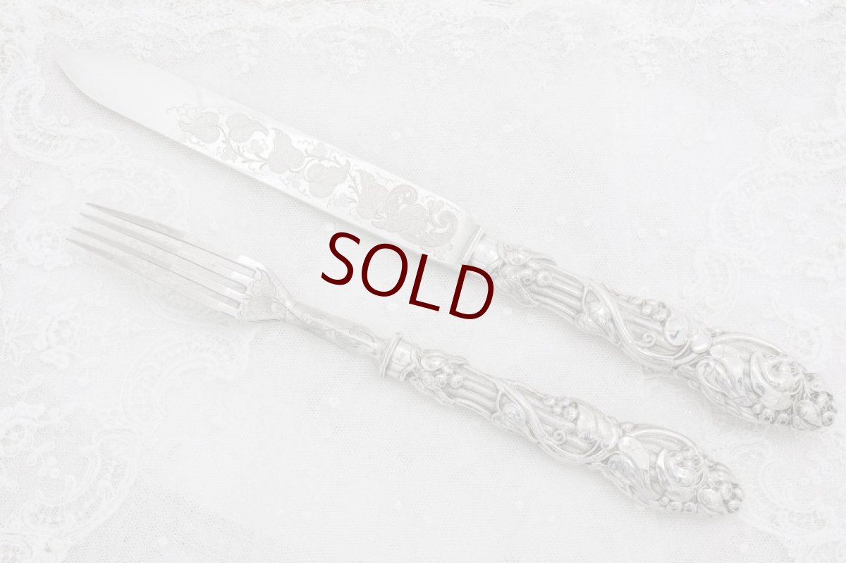 画像7: 純銀製（925）1862年　美装飾　ケーキナイフ＆フォークセット (7)