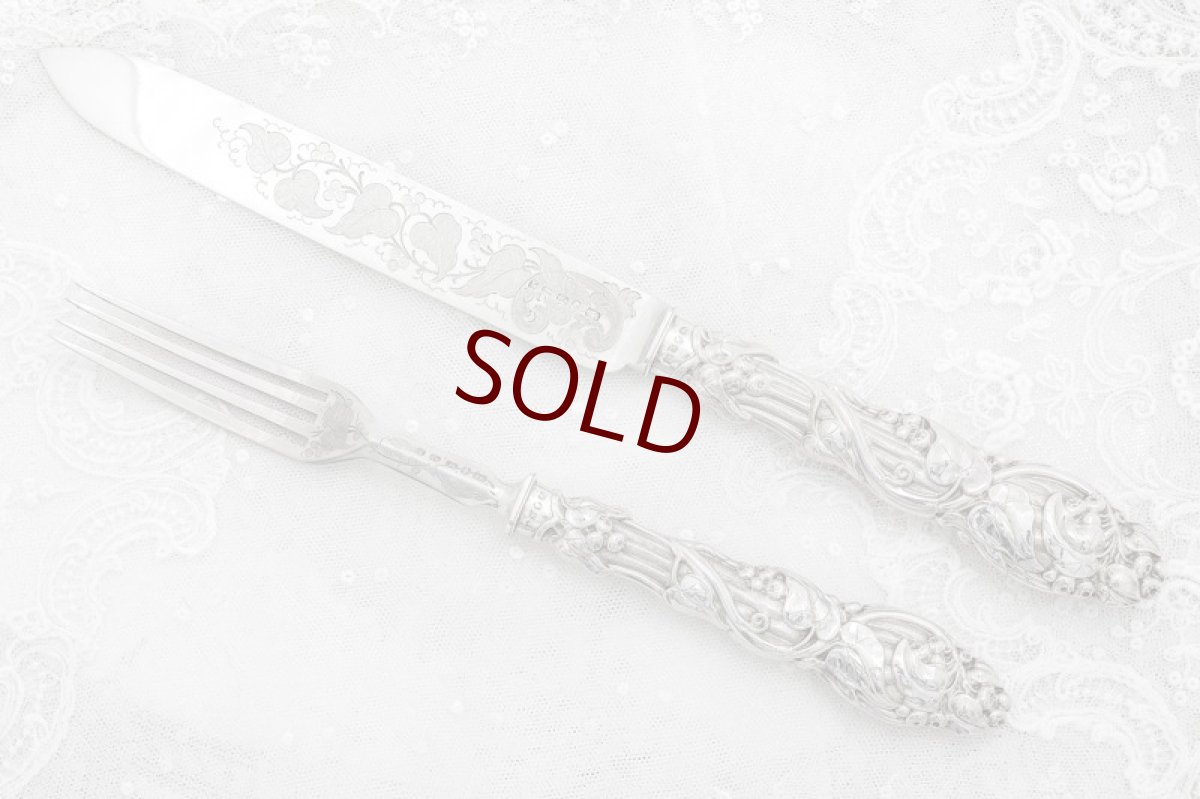 画像6: 純銀製（925）1862年　美装飾　ケーキナイフ＆フォークセット (6)