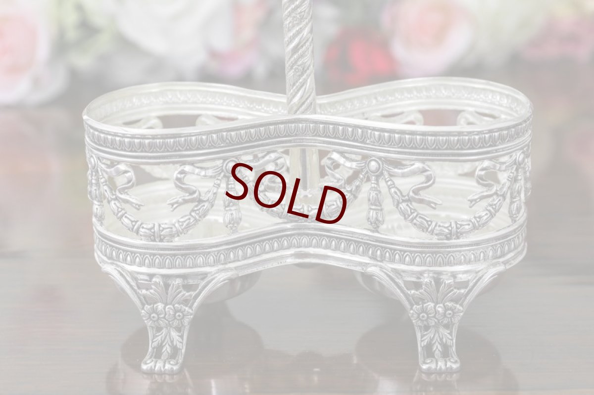 画像7: 純銀製（925）リボンのガーランド、ハートのハンドル　クランベリーグラスのコンディメントセット (7)