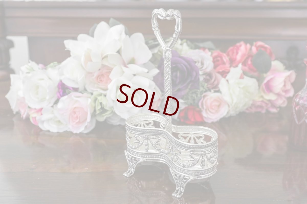 画像5: 純銀製（925）リボンのガーランド、ハートのハンドル　クランベリーグラスのコンディメントセット (5)