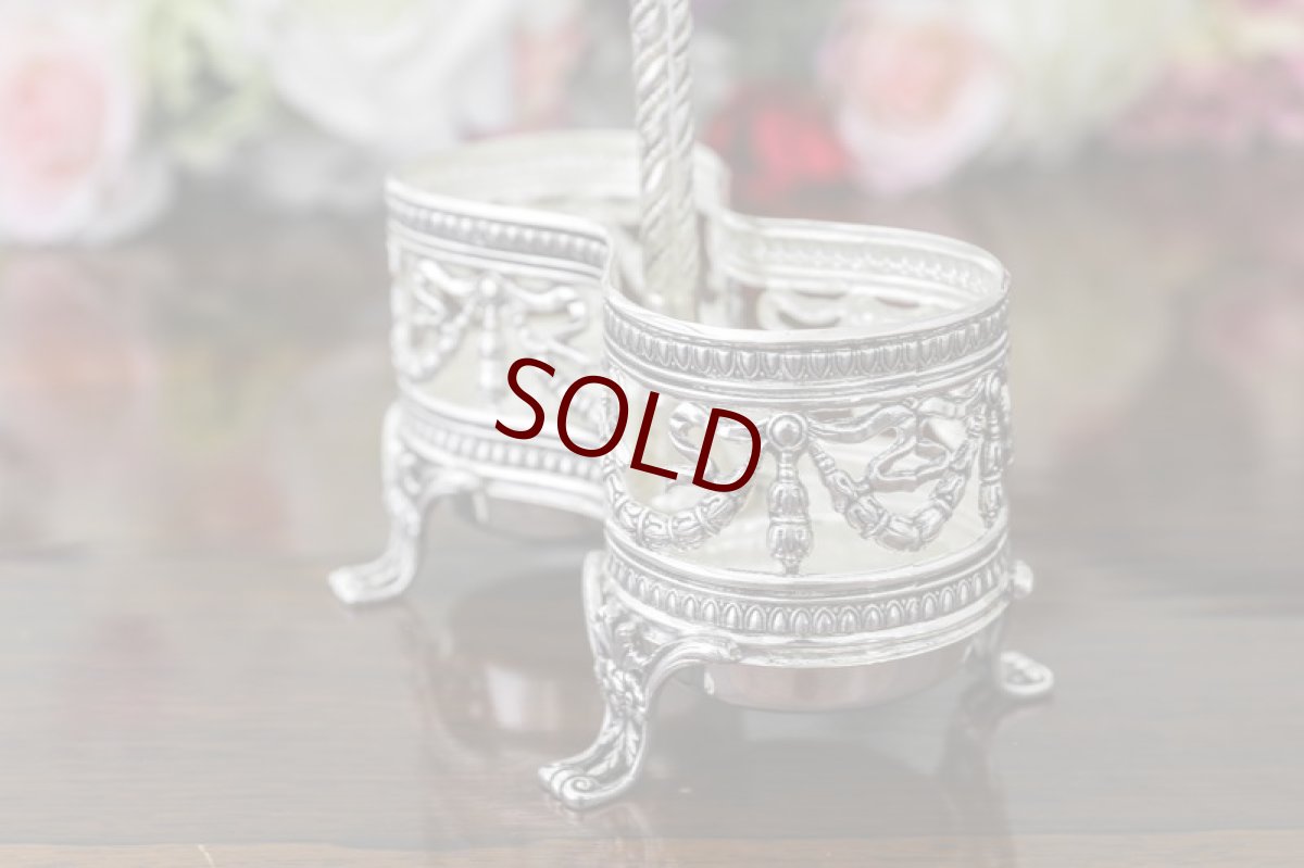 画像6: 純銀製（925）リボンのガーランド、ハートのハンドル　クランベリーグラスのコンディメントセット (6)