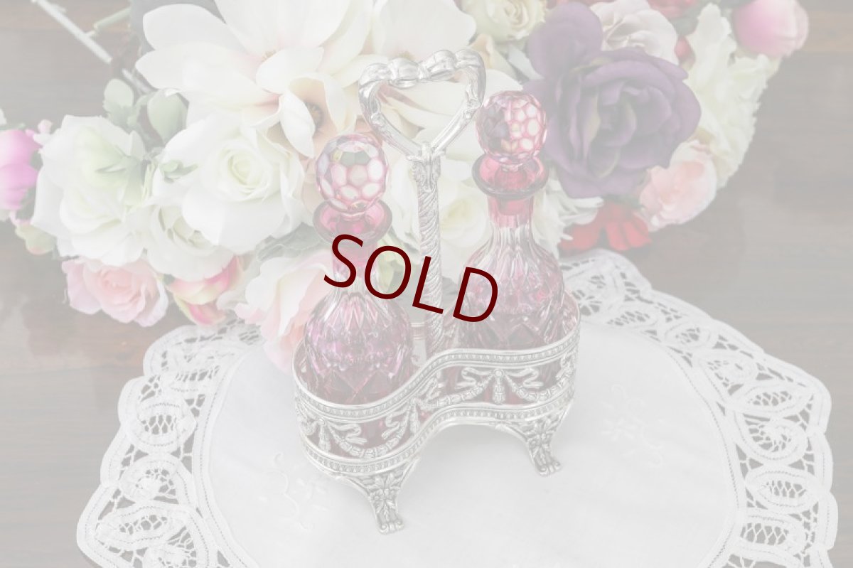 画像10: 純銀製（925）リボンのガーランド、ハートのハンドル　クランベリーグラスのコンディメントセット (10)