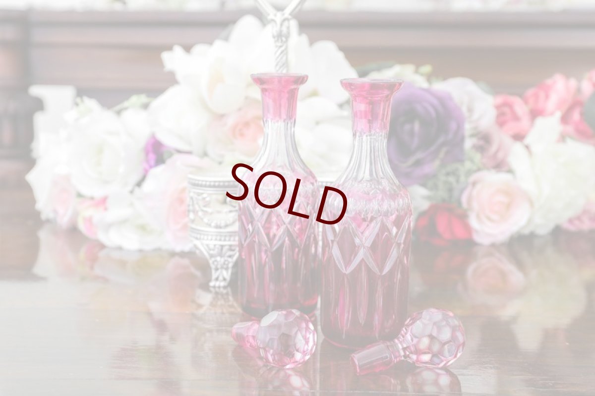 画像4: 純銀製（925）リボンのガーランド、ハートのハンドル　クランベリーグラスのコンディメントセット (4)