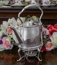 画像3:  シルバープレート  お花のガーランド　ティンスタイル　ティーケトル (3)