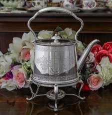 画像4:  シルバープレート  お花のガーランド　ティンスタイル　ティーケトル (4)