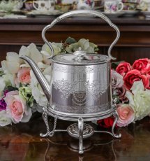 画像1:  シルバープレート  お花のガーランド　ティンスタイル　ティーケトル (1)