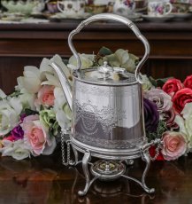画像2:  シルバープレート  お花のガーランド　ティンスタイル　ティーケトル (2)