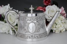 画像6: シルバープレート製　お花のチェイシング　ティー＆コーヒー　4点セット (6)