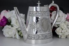 画像4: シルバープレート製　お花のチェイシング　ティー＆コーヒー　4点セット (4)