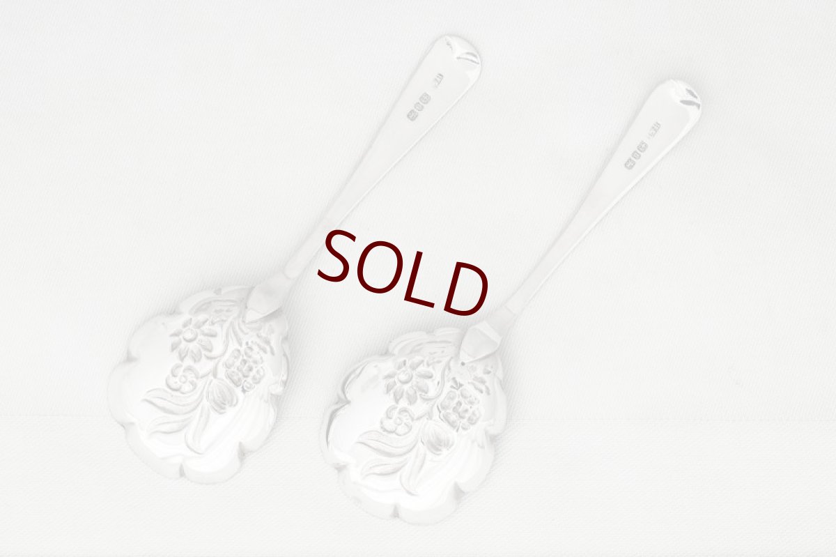 画像3: 純銀製（925）アーツ＆クラフツ　お花の彫刻　ペアジャムスプーンセット (3)