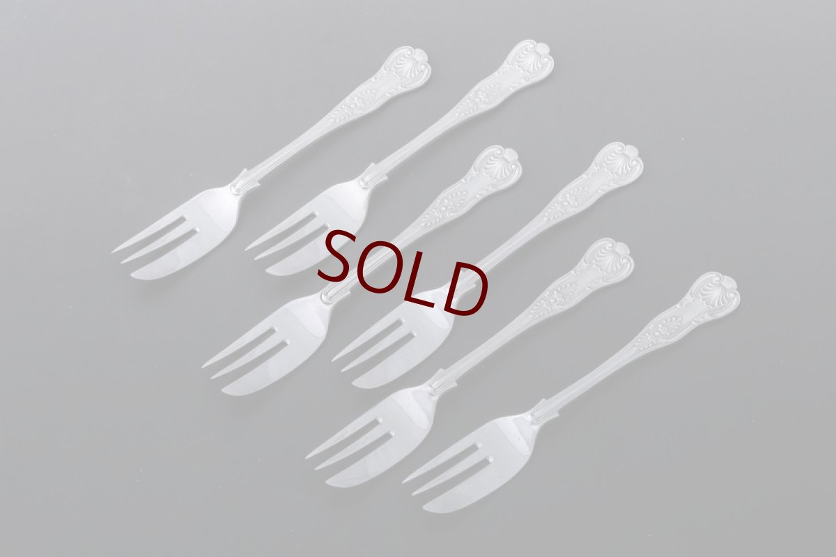 画像1: 純銀製（９２５）1930年　キングスパターン　ケーキフォーク　6本セット (1)