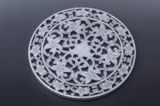 画像1: 純銀製（925）　純銀とグラス　ヴィンテージ　透かし細工ティーポットスタンド (1)