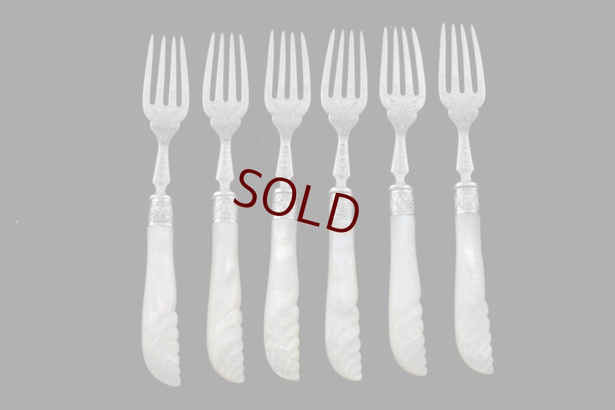 画像4: 純銀製（925）1873年　白蝶貝　デザートフォーク6本セット (4)