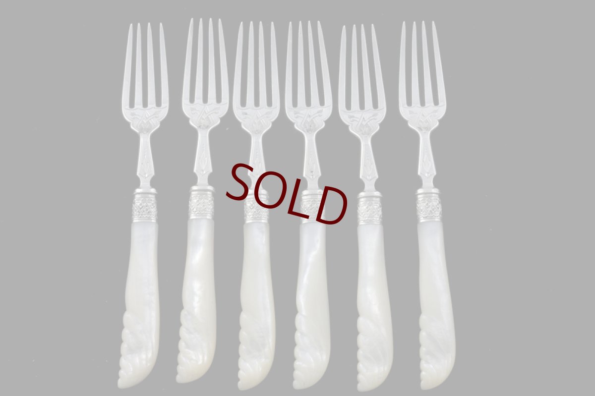 画像3: 純銀製（925）1873年　白蝶貝　デザートフォーク6本セット (3)