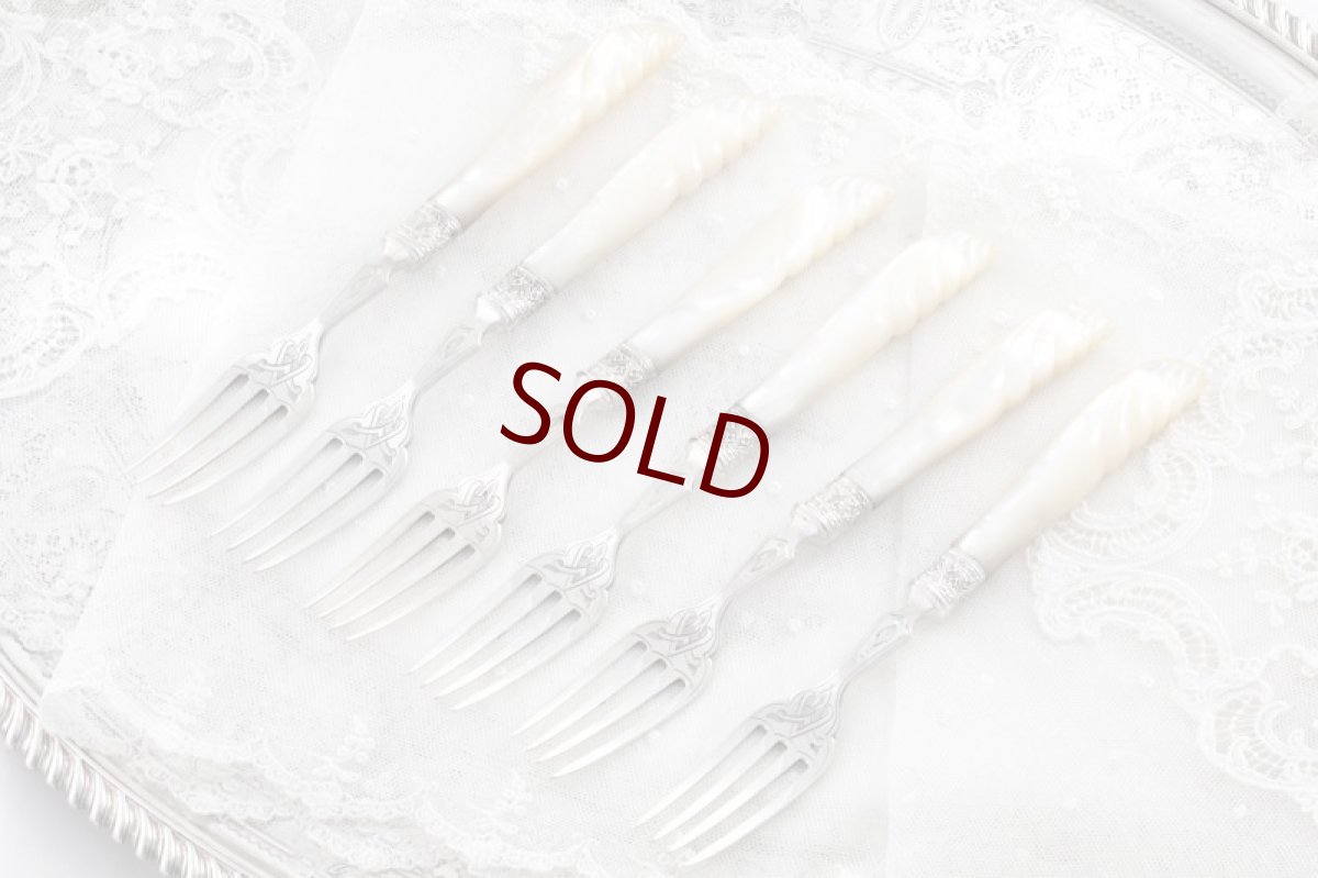 画像1: 純銀製（925）1873年　白蝶貝　デザートフォーク6本セット (1)