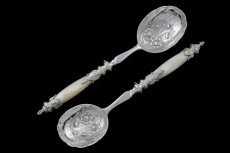 画像2: 純銀製（800）白蝶貝ハンドル　デザートサービングスプーンセット (2)