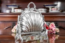 画像13: シルバープレート製　ヴィクトリアン　シェル型　レア薔薇透かし細工　ビスケットウォーマー (13)